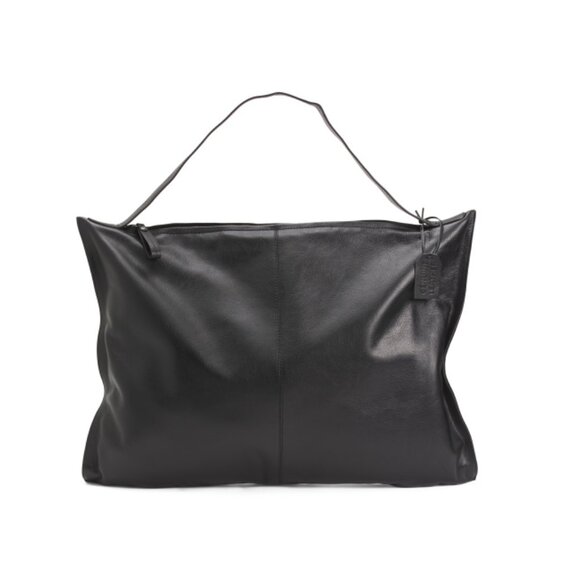 MADE IN INDIA Black Leather Square Slouchy Hobo